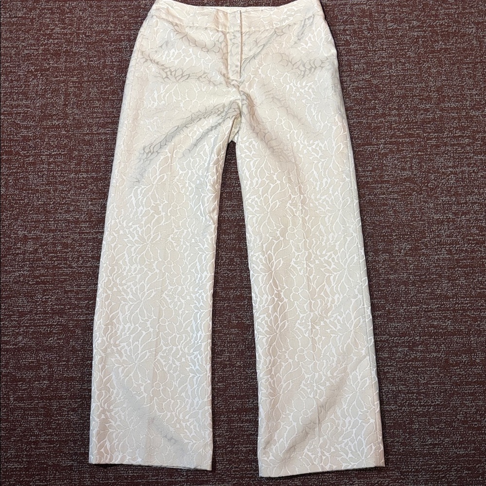 Jones‎ wear cream metallic floral damask wide leg trouser women’s 8